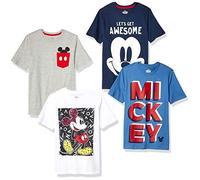 Amazon Essentials Disney | Marvel | Star Wars Jungen Kurzärmelige T-Shirts, 4er-Pack, Grau/Marineblau/Blau/Mickey Awesome, 8 Jahre