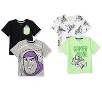 Amazon Essentials Disney | Marvel | Star Wars Jungen Kurzärmelige T-Shirts mit V-Ausschnitt, 4er-Pack, Neon/Toy Story Freunde, 10 Jahre