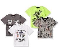 Amazon Essentials Disney | Marvel | Star Wars Jungen Kurzärmelige T-Shirts mit V-Ausschnitt, 4er-Pack, Nightmare Doodle, 3 Jahre