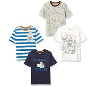 Amazon Essentials Disney | Marvel | Star Wars Jungen Kurzärmlige T-Shirts (zuvor Spotted Zebra), 4er-Pack, Marineblau/Grau/Weiß, Frozen 2/Genius, 4 Jahre