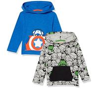 Amazon Essentials Disney | Marvel | Star Wars Jungen Leichte, Langärmelige T-Shirts mit Kapuze, 2er-Pack, Marvel Captain America, 2 Jahre