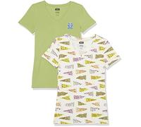 Amazon Essentials Disney | Marvel | Star Wars | Princess Damen Kurzärmeliges T-Shirt mit V-Ausschnitt, Klassischer Schnitt, 2er-Pack, Star Wars Pennant, XS