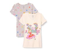 Amazon Essentials Disney | Marvel | Star Wars | Princess Damen Kurzärmeliges T-Shirt mit V-Ausschnitt, Klassischer Schnitt, 2er-Pack, Disney Alice, L