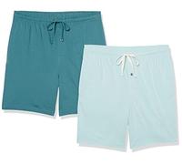 Amazon Essentials Herren 17,8 cm Lange Pyjama-Shorts aus Baumwollstrick, 2er-Pack, Dunkles Türkisgrün/Eisblau, XXL