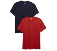 Amazon Essentials Herren Kurzärmelige T-Shirts mit V-Ausschnitt, 2er-Pack, Dunkelrot/Marineblau, S