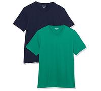 Amazon Essentials Herren Kurzärmelige T-Shirts mit V-Ausschnitt, 2er-Pack, Marineblau/Smaragdgrün, L