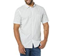 Amazon Essentials Herren Kurzärmeliges Hemd aus Popeline, Schmale Passform, Blau Grau Weiß Streifen, L