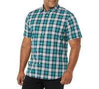 Amazon Essentials Herren Kurzärmeliges Hemd aus Popeline, Schmale Passform, Grünblau Weiß Karomuster, L