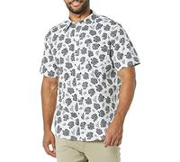 Amazon Essentials Herren Kurzärmeliges Hemd aus Popeline, Schmale Passform, Weiß Marineblau Palme, XL