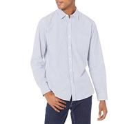Amazon Essentials Herren Langärmeliges Business Hemd aus Popeline Normale Passform, Blau Weiß Vertikale Streifen, M
