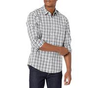 Amazon Essentials Herren Langärmeliges Business Hemd aus Popeline Normale Passform, Grau Karomuster, L