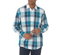 Amazon Essentials Herren Langärmeliges Business Hemd aus Popeline, Normale Passform, Grünblau Marineblau Großes Karo, S