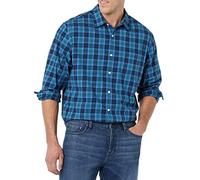 Amazon Essentials Herren Langärmeliges Business Hemd aus Popeline Normale Passform, Indigo Marineblau Karomuster, XL
