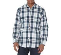 Amazon Essentials Herren Langärmeliges Business Hemd aus Popeline Normale Passform, Weiß Marineblau Großes Karo, M