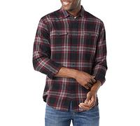 Amazon Essentials Herren Langärmeliges Flanell-Hemdjacke mit Brusttaschen, Schmale Passform, Schwarz Burgunderrot Karomuster, M