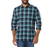 Amazon Essentials Herren Langärmeliges Hemd Aus Stretch-Popeline Mit Schlanker Passform, Dunkelgrün Marineblau Mittlere Karo, XS