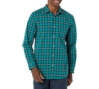 Amazon Essentials Herren Langärmeliges Hemd Aus Stretch-Popeline Mit Schlanker Passform, Grün Gold Kariert, XL