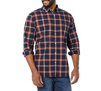 Amazon Essentials Herren Langärmeliges Hemd Aus Stretch-Popeline Mit Schlanker Passform, Marineblau Rot Karomuster, S