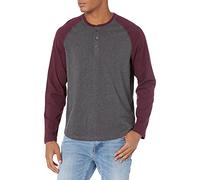 Amazon Essentials Herren Langärmeliges Henley-Shirt, Charcoal Heather/Burgundy, 3XL-4XL