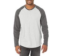 Amazon Essentials Herren Langärmeliges Henley-Shirt, Grau (Light Heather Grey/Charcoal Heather), 3XL-4XL