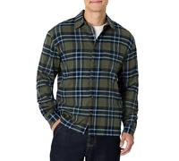 Amazon Essentials Herren Langärmliges Relaxed-Fit-Flanellhemd, Dunkles Olivgrün Blau Einfaches Plaid, M