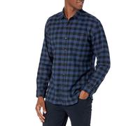 Amazon Essentials Herren Langarm-Flanellhemd, Blau Schwarz Buffalokaros, M