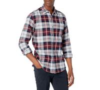 Amazon Essentials Herren Langarm-Flanellhemd, Burgunderrot Grau Karomuster, M