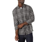 Amazon Essentials Herren Langarm-Flanellhemd, Grau Karomuster, XS