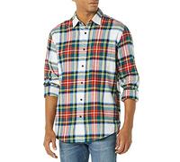 Amazon Essentials Herren Langarm-Flanellhemd, Rot Weiß Tartan Plaid, XXL