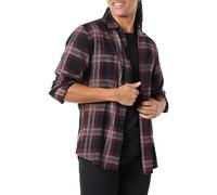 Amazon Essentials Herren Langarm-Flanellhemd, Schwarz Burgunderrot Grau Karomuster, XL