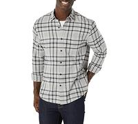 Amazon Essentials Herren Langarm-Flanellhemd, Schwarz Hellgrau Karomuster, XXL