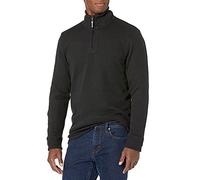 Amazon Essentials Herren Pullover mit Viertelreißverschluss aus französischem Rippstrick, Normale Passform, Schwarz, M