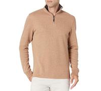 Amazon Essentials Herren Pullover mit Viertelreißverschluss aus französischem Rippstrick, Normale Passform, Kamelbraun Meliert, S