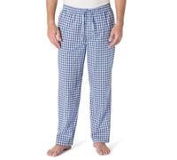 Amazon Essentials Herren Pyjama-Hose aus Baumwollpopeline in gerader Passform mit elastischem Bund und Kordelzug, Hellblau Weiß Karomuster, L