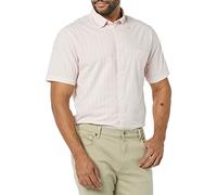 Amazon Essentials Herren Slim Fit Kurzärmeliges Hemd aus Popeline Schmale Passform, Beige Rosa Doppelstreifen, L