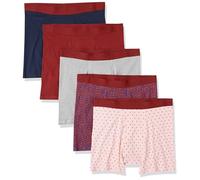 Amazon Essentials Herren-Unterwäsche, Boxershorts, Bequeme Baumwolle, ohne Etikett, 5 Stück, Dunkelblau Floral/Grau Heidekraut/Hellrosa Diamantdruck/Marineblau/Rot, 3X-Large