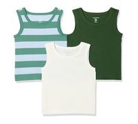 Amazon Essentials Jungen Baumwoll-Tanktops, 3er Pack, Dunkles Olivgrün/Weiß/Rugby-streifen, 6-7 Jahre