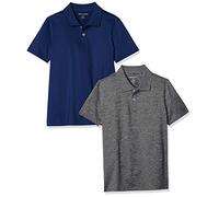 Amazon Essentials Jungen Kurzärmlige Active Performance Poloshirts, 2er-Pack, Marineblau/Grau, 9 Jahre