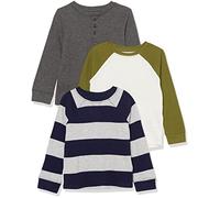 Amazon Essentials Jungen Langärmeliges, gestricktes Thermo-T-Shirt, 3er-Pack, Grau Rugby-Streifen/Kohlegrau/Weiß, 5 Jahre
