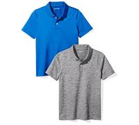 Amazon Essentials Jungen Short-Sleeve Active Performance Poloshirts, 2er-Pack, Kobaltblau/Grau, Space Dye, 9 Jahre