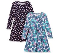 Amazon Essentials Mädchen Langärmeliges T-Shirt-Kleid, Elastische Taille, Blau Floral/Marineblau, 2 Jahre