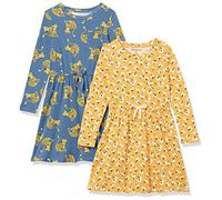 Amazon Essentials Mädchen Langärmeliges T-Shirt-Kleid, Elastische Taille, Blau Katze/Gelb Floral, 3 Jahre