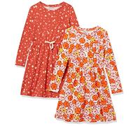 Amazon Essentials Mädchen Langärmeliges T-Shirt-Kleid, Elastische Taille, Orange Ditsy/Rosa Floral, 6-7 Jahre