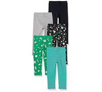 Amazon Essentials Mädchen Leggings, 5er-Pack, Floral/Grau/Grün Bonbon/Schwarz/Türkisblau Streifen, 9 Jahre