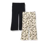 Amazon Essentials Mädchen Schlag-Leggings aus Baumwoll-Stretch, 2er Pack, Elfenbein Leopardenmuster/Schwarz, 9-10 Jahre