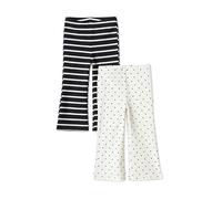 Amazon Essentials Mädchen Schlag-Leggings aus Baumwoll-Stretch, 2er Pack, Punkte/Ungleiche Streifen, 9-10 Jahre