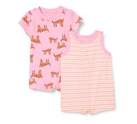 Amazon Essentials Unisex Baby Ärmelloses Und Kurzärmliges Strampler-Set, 2er-Pack, Rosa Tiger/Streifen, 6-9 Monate