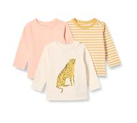 Amazon Essentials Unisex Baby Langärmlige T-Shirts Aus 100 % Baumwolle Mit Lockerer Passform, 3er-Pack, Gepard/Streifen, 0 Monate
