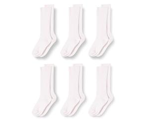 Amazon Essentials Unisex Kinder Legere, gerippte Kniestrümpfe aus Baumwolle, 6 Paar, Weiß, 6-7 Jahre