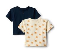 Amazon Essentials x Sofia Grainge Baby - Jungen Kurzärmelige T-Shirts aus Baumwolle mit Rundhalsausschnitt, 2er-Pack, Elefanten/Marineblau, 6-9 Monate